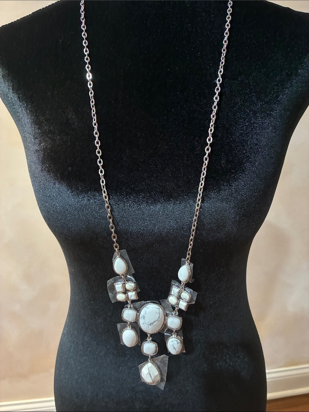 White Stone Pendant Bib Necklace - Women Jewelry